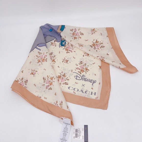 Coach X Disney Dumbo Rose Bouquet Print Silk Bandana Scarf 89846 NWT Org $98 - Picture 5 of 7